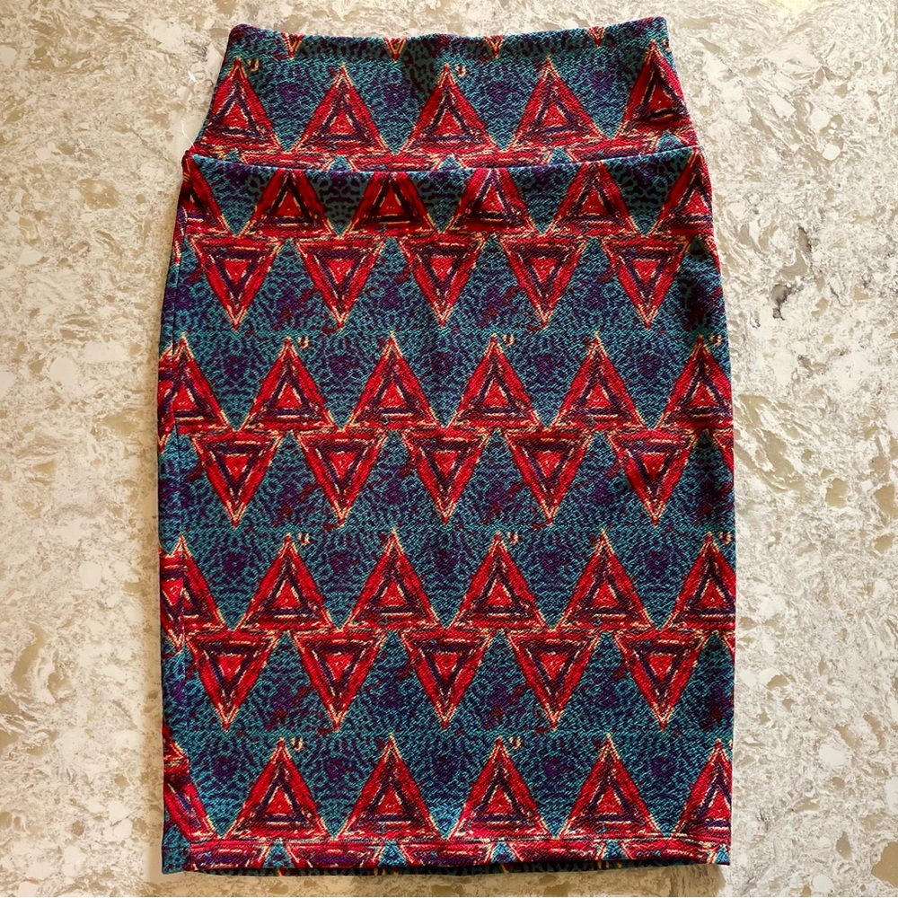 LuLaRoe Green and Blue Triangle Pattern Pencil Skirt